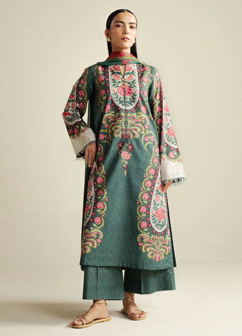 Coco by Zara Shahjahan Printed Cambric Suits Unstitched 3 Piece CZS25PU D-09 A Sol - Winter Collection