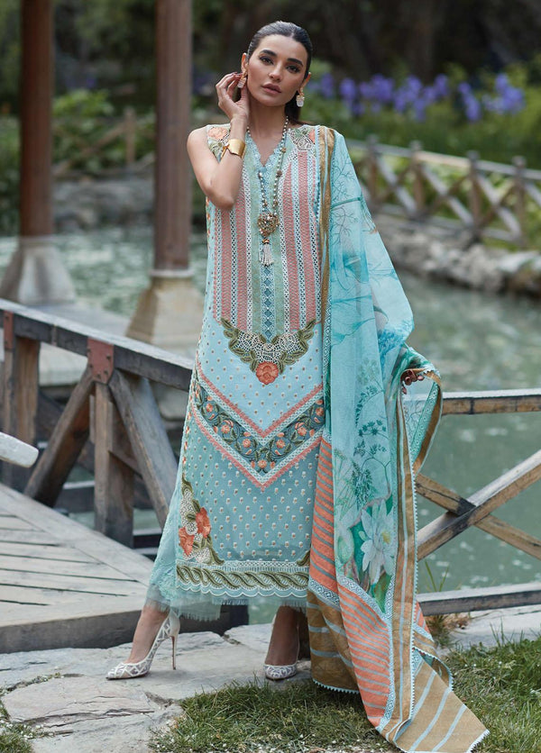 Crimson Embroidered Lawn Suits Unstitched 3 Piece CR23L 5B Turquoise - Summer Collection