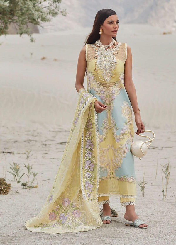 Crimson Embroidered Lawn Suits Unstitched 3 Piece CR23L 8A Canary Yellow - Summer Collection