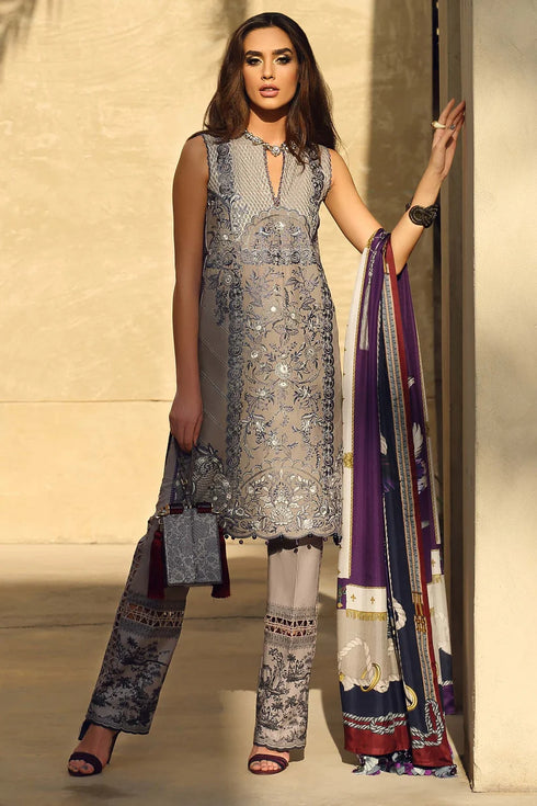 Faraz Manan Embroidered Lawn Suit Unstitched 3 Piece D14 - Summer Collection