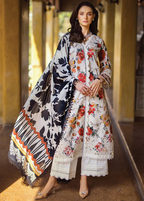 Elaf Chikankari Lawn Suits Unstitched 3 Piece EF24PC ECT 02A - Summer Collection