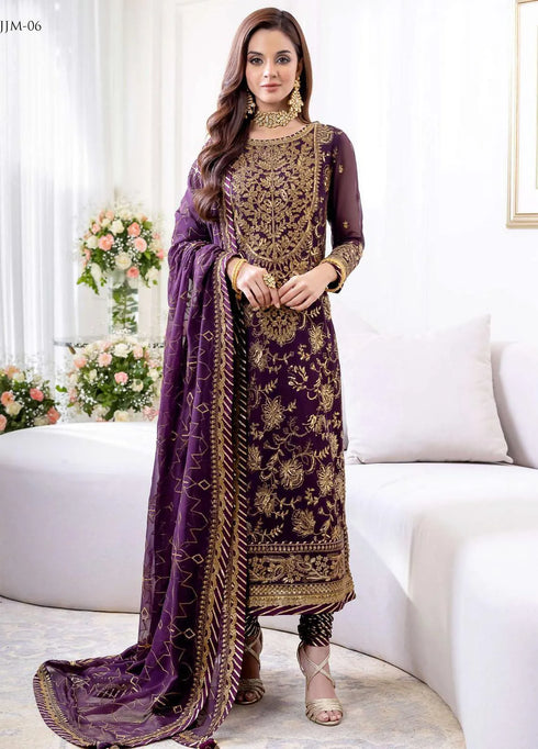 Jhilmil By Asim Jofa Embroidered Chiffon Unstitched Suit 3 Piece AJ23JM AJJM-06 - Festive Collection