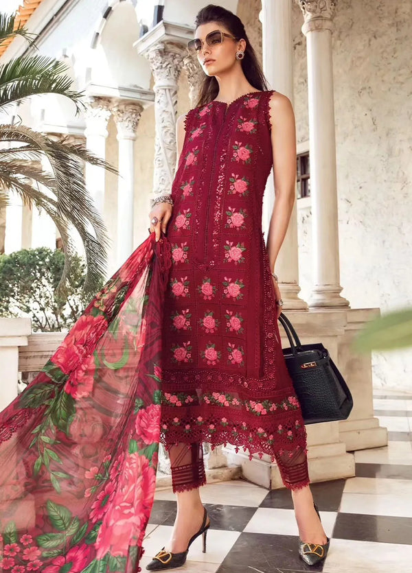 Maria B Embroidered Lawn Suit Unstitched 3 Piece MB24E D-05 - Luxury Collection