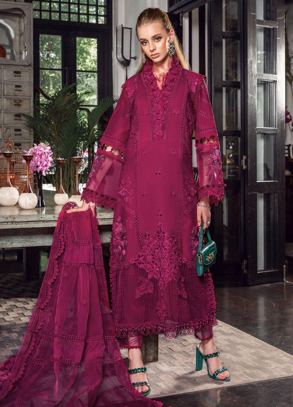 Maria B Embroidered Lawn Suits Unstitched 3 Piece MB23LE D-09 Scenic Scarlet - Eid Collection