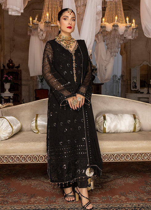 Merakish By Shahzeb Textiles Embroidered Chiffon Suits Semi-Stitched 3 Piece ST22-MK2 D-01 Black Orchid - Luxury Collection