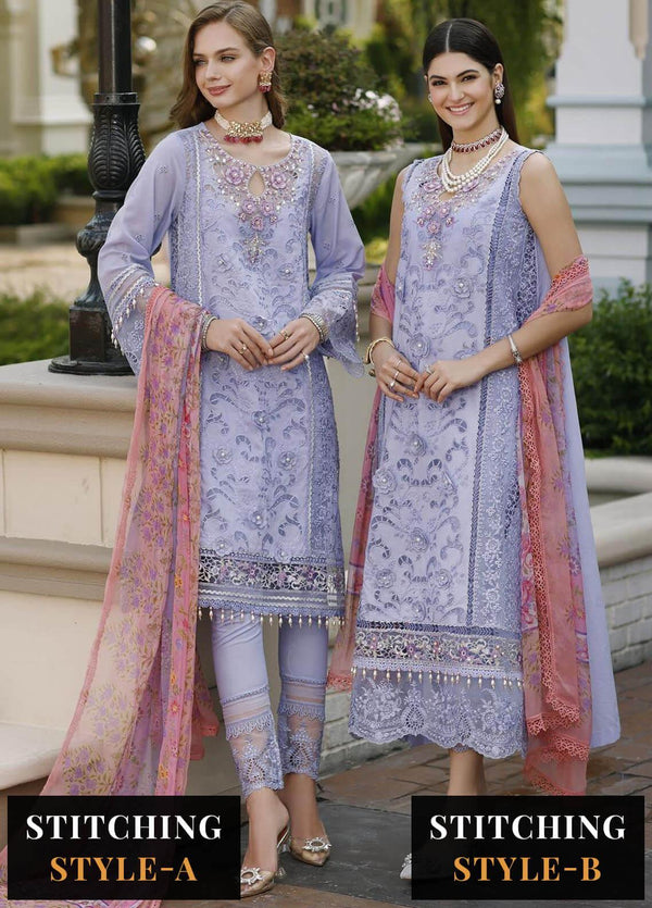 Noor By Saadia Asad Embroidered Lawn Suits Unstitched 3 Piece NSA23ESL D2 Iris - Eid Collection