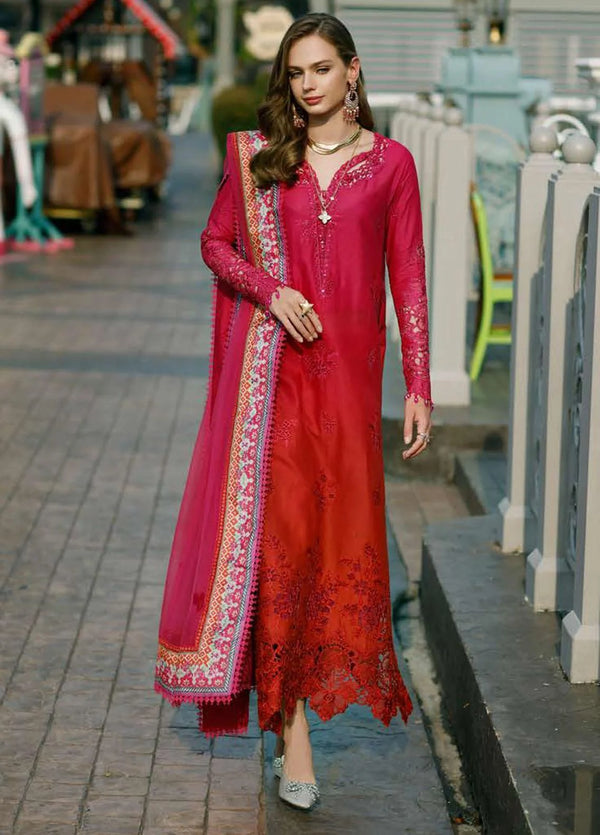 Noor By Saadia Asad Embroidered Lawn Suits Unstitched 3 Piece NSA23ESL D4 Rosa - Eid Collection