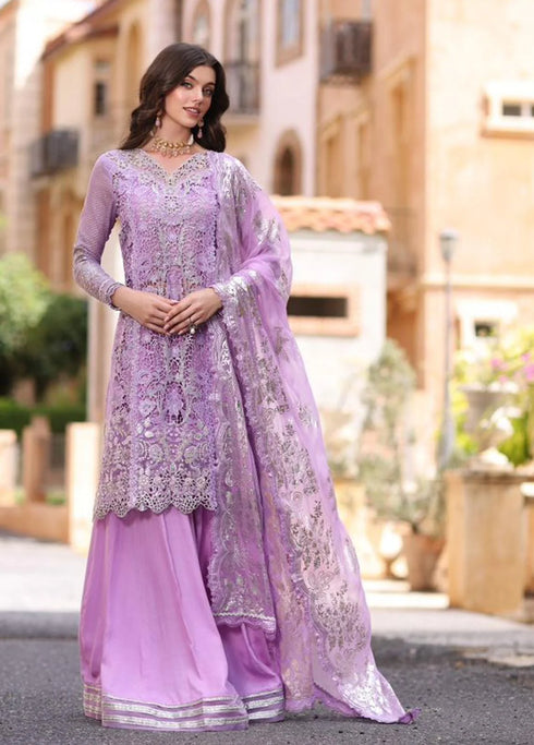 Noor By Saadia Asad Embroidered Chiffon Suits Unstitched 3 Piece NSA23SL D6 - Luxury Collection