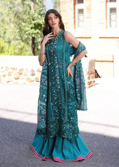 Noor By Saadia Asad Embroidered Chiffon Suits Unstitched 3 Piece NSA23SL D8 - Luxury Collection