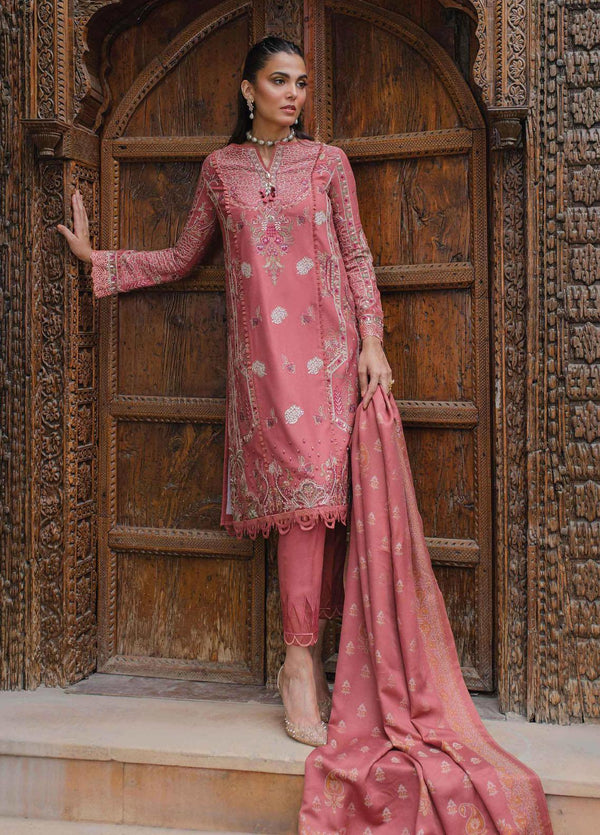 Qalamkar Embroidered Leather Peach Suits Unstitched 3 Piece QLM23LW SC-04 Allesia - Luxury Winter Collection