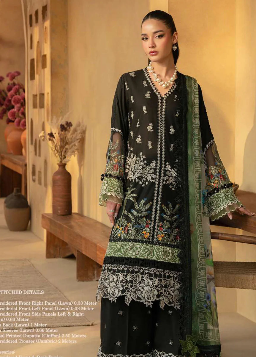 Saira Rizwan 3PC Lawn Embroidered Shirt With Digital Printed Jacquard Dupatta- 4507