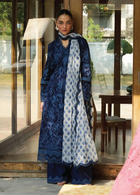 Satori by Zara Shahjahan Embroidered Lawn Suit Unstitched 3 Piece ZS25SL D-09 B Sei - Summer Collection