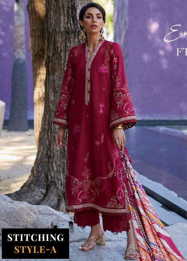 Suay by Farah Talib Embroidered Lawn Suits Unstitched 3 Piece FTA24LU FTA 02 Enzo Red - Luxury Collection