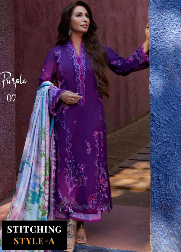 Suay by Farah Talib Embroidered Lawn Suits Unstitched 3 Piece FTA24LU FTA 07 Yuri Purple - Luxury Collection