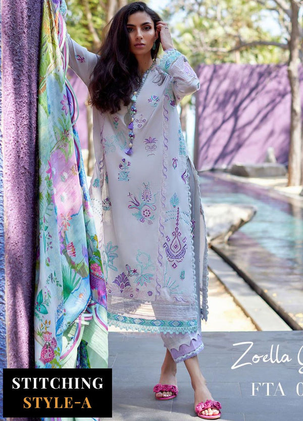 Suay by Farah Talib Embroidered Lawn Suits Unstitched 3 Piece FTA24LU FTA 08 Zoella Grey - Luxury Collection