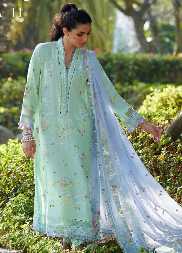 Suay by Farah Talib Embroidered Lawn Suits Unstitched 3 Piece FTA24LU FTA 11 Misora Mint Green - Luxury Collection
