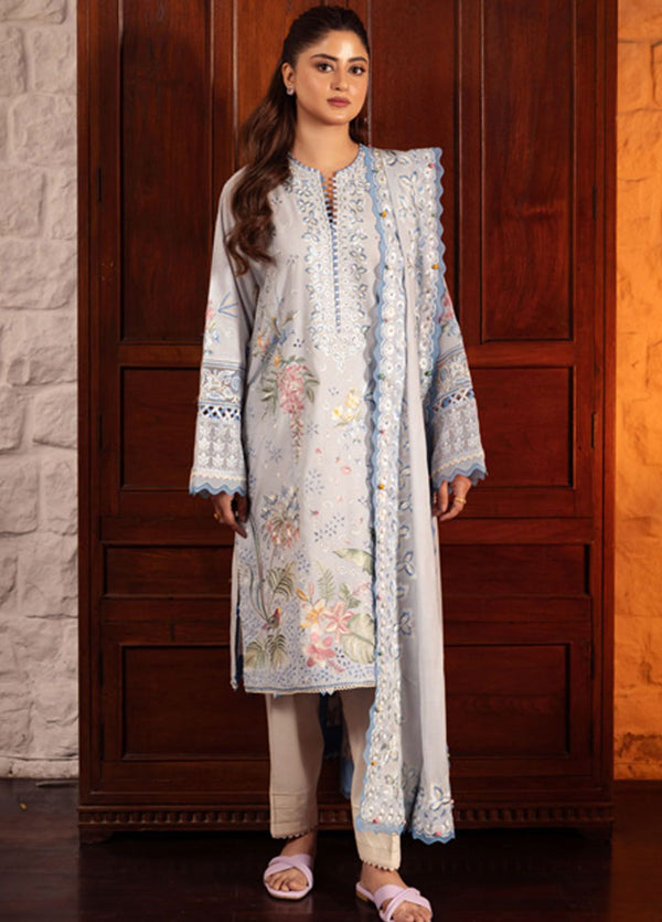 Zaha Embroidered Lawn Suits Unstitched 3 Piece ZL24-01B - Summer Collection