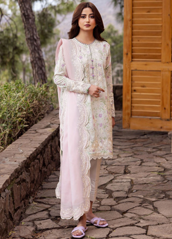 Zaha Embroidered Lawn Suits Unstitched 3 Piece ZL24-12B - Summer Collection