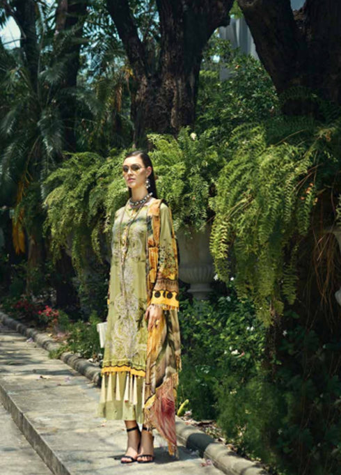 AUJ Embroidered Lawn Unstitched 3 Piece Suit Fleur De Luxe D11 - Luxury Collection