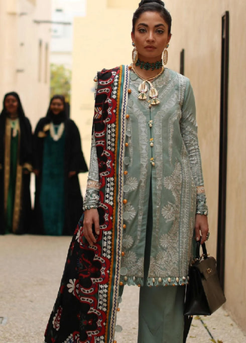 Elan Embroidered Lawn Suit Unstitched 3 Piece EL22S EL22-03A QISTINA - Summer Collection