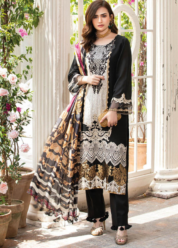 Manara Embroidered Lawn Suits Unstitched 3 Piece MNA21K 06 TINSEL TONIGHT - Luxury Collection