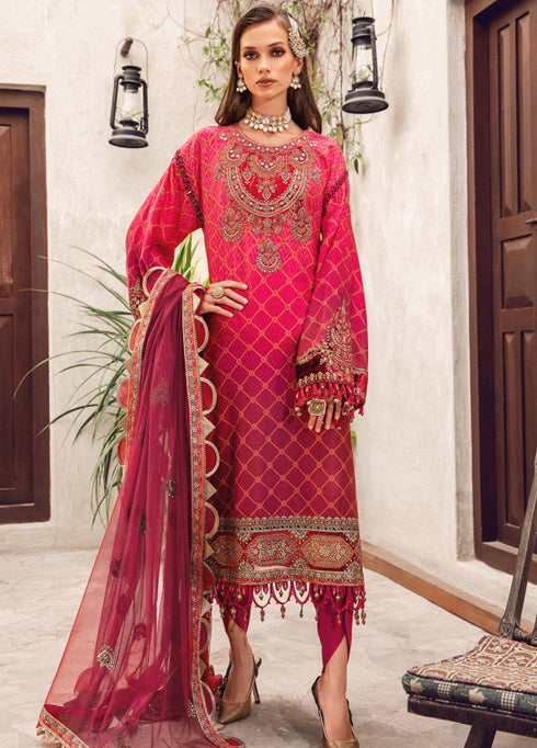 Sateen By Maria B Embroidered Cotton Satin Suits Unstitched 3 Piece MB22S D7 - Luxury Collection