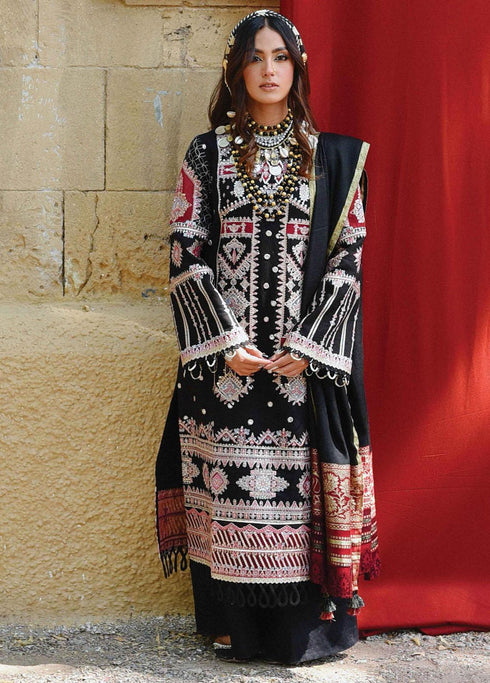 Sayonee by Qalamkar Embroidered Suits Unstitched 3 Piece QLM22SL K-02 Haram - Luxury Collection