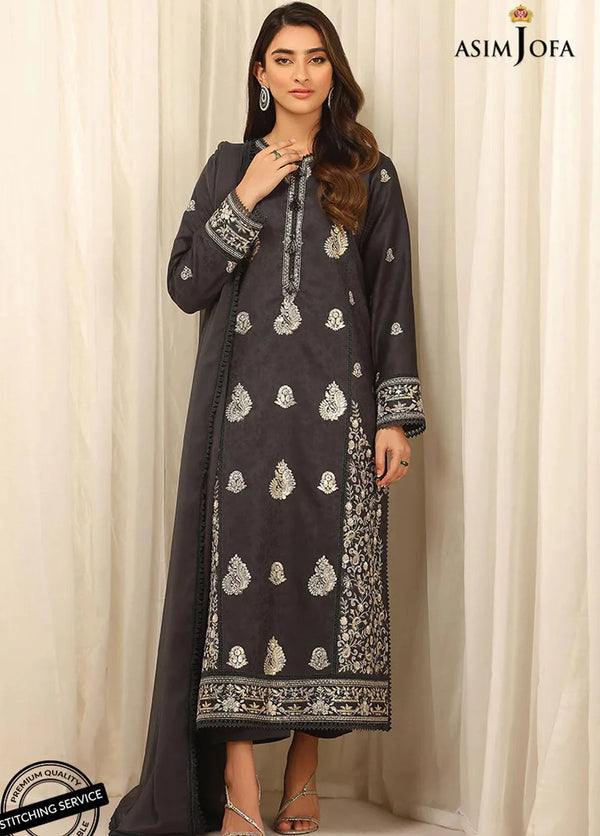 Essentials By Asim Jofa Embroidered Jacquard Suits Unstitched 3 Piece AJ22WE AJWE-12 - Winter Collection