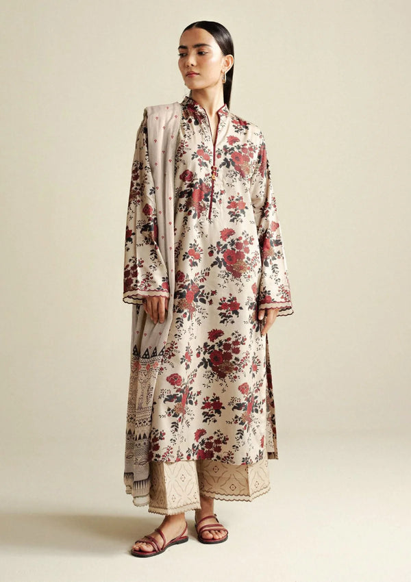 Coco by Zara Shahjahan Printed Slub Cotton Suits Unstitched 3 Piece CZS25PU D-04 B Aster - Winter Collection