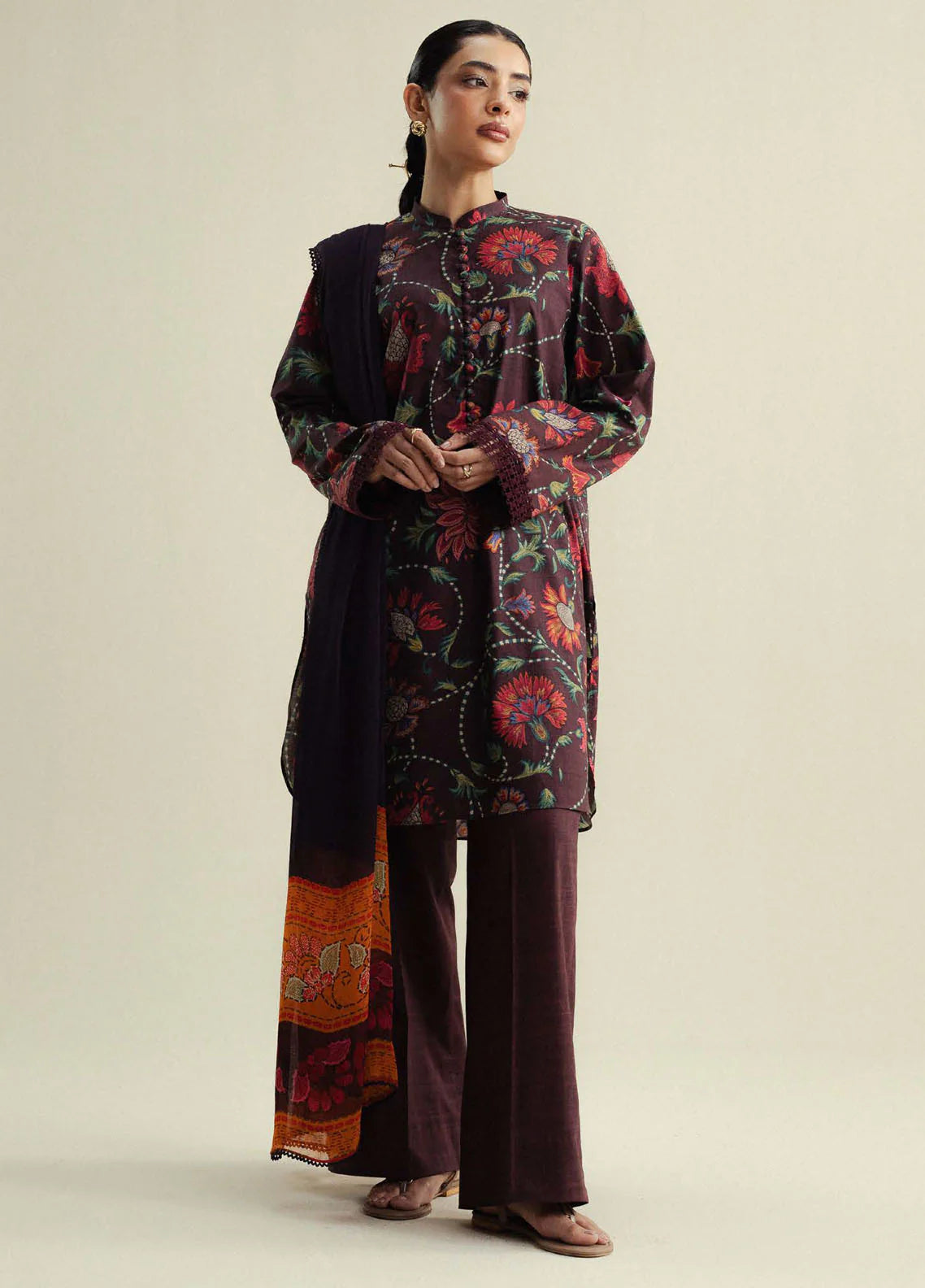 Coco by Zara Shahjahan Printed Slub Cotton Suits Unstitched 3 Piece CZS25PU D-01 A Meadow - Winter Collection