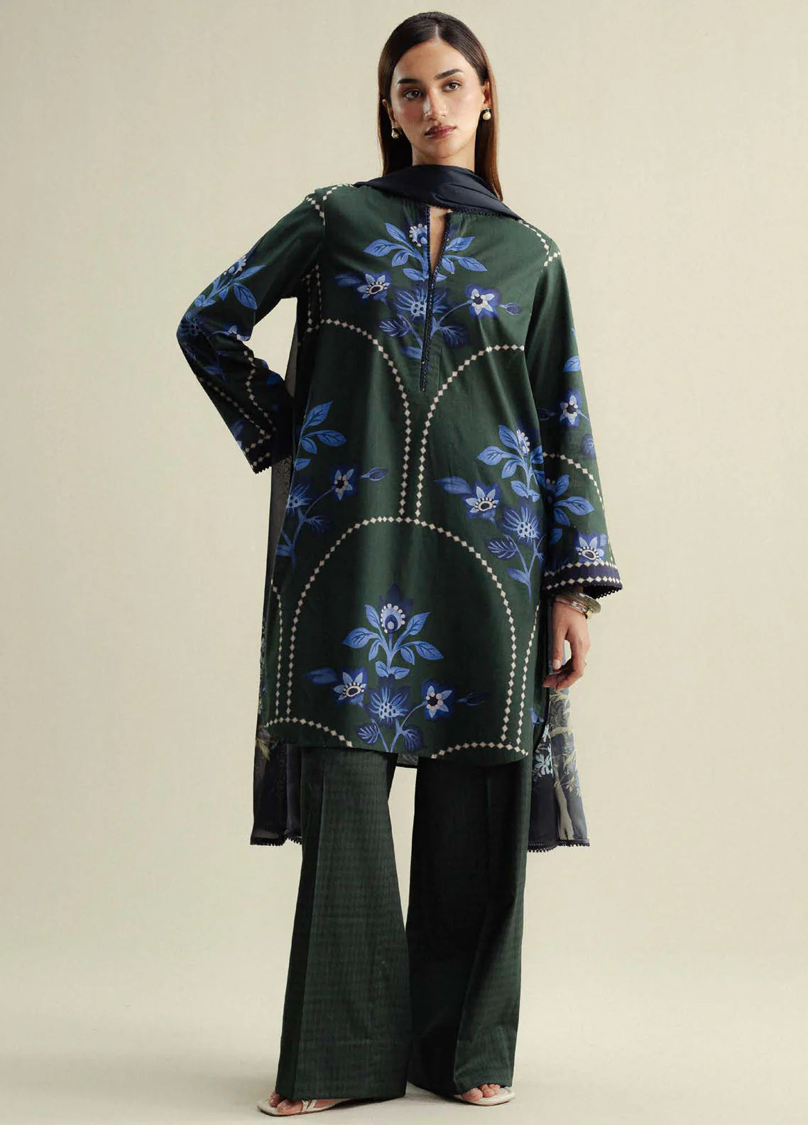 Coco by Zara Shahjahan Printed Slub Cotton Suits Unstitched 3 Piece CZS25PU D-03 B Loom - Winter Collection