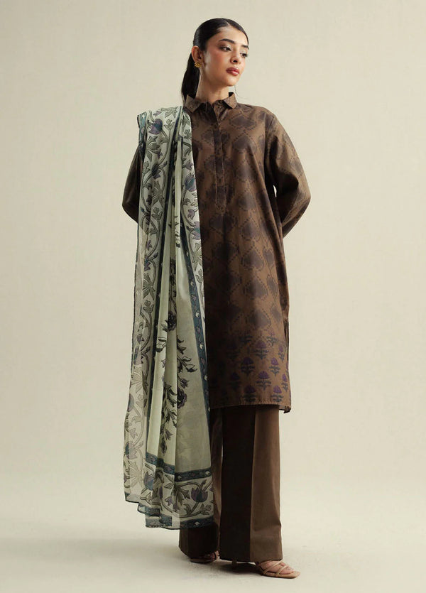 Coco by Zara Shahjahan Printed Cotton Satin Suits Unstitched 3 Piece CZS25PU D-06 A Rove - Winter Collection