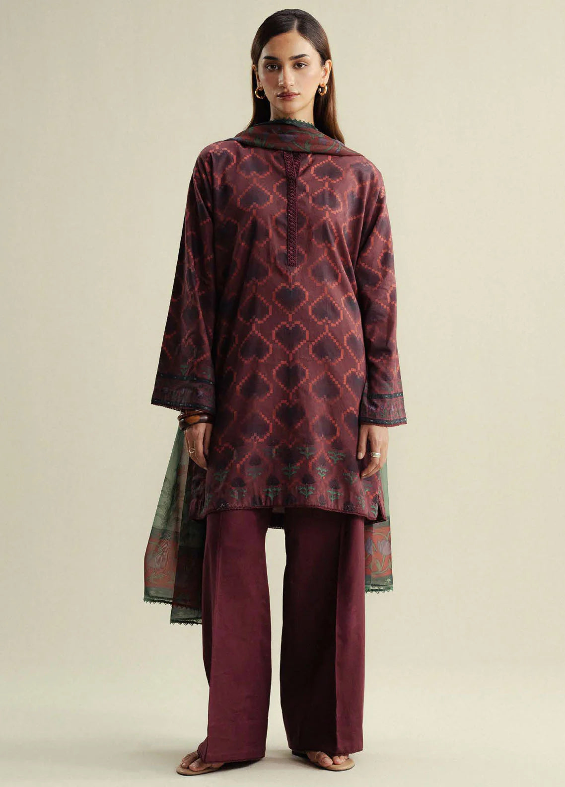 Coco by Zara Shahjahan Printed Cotton Satin Suits Unstitched 3 Piece CZS25PU D-06 B Rove - Winter Collection