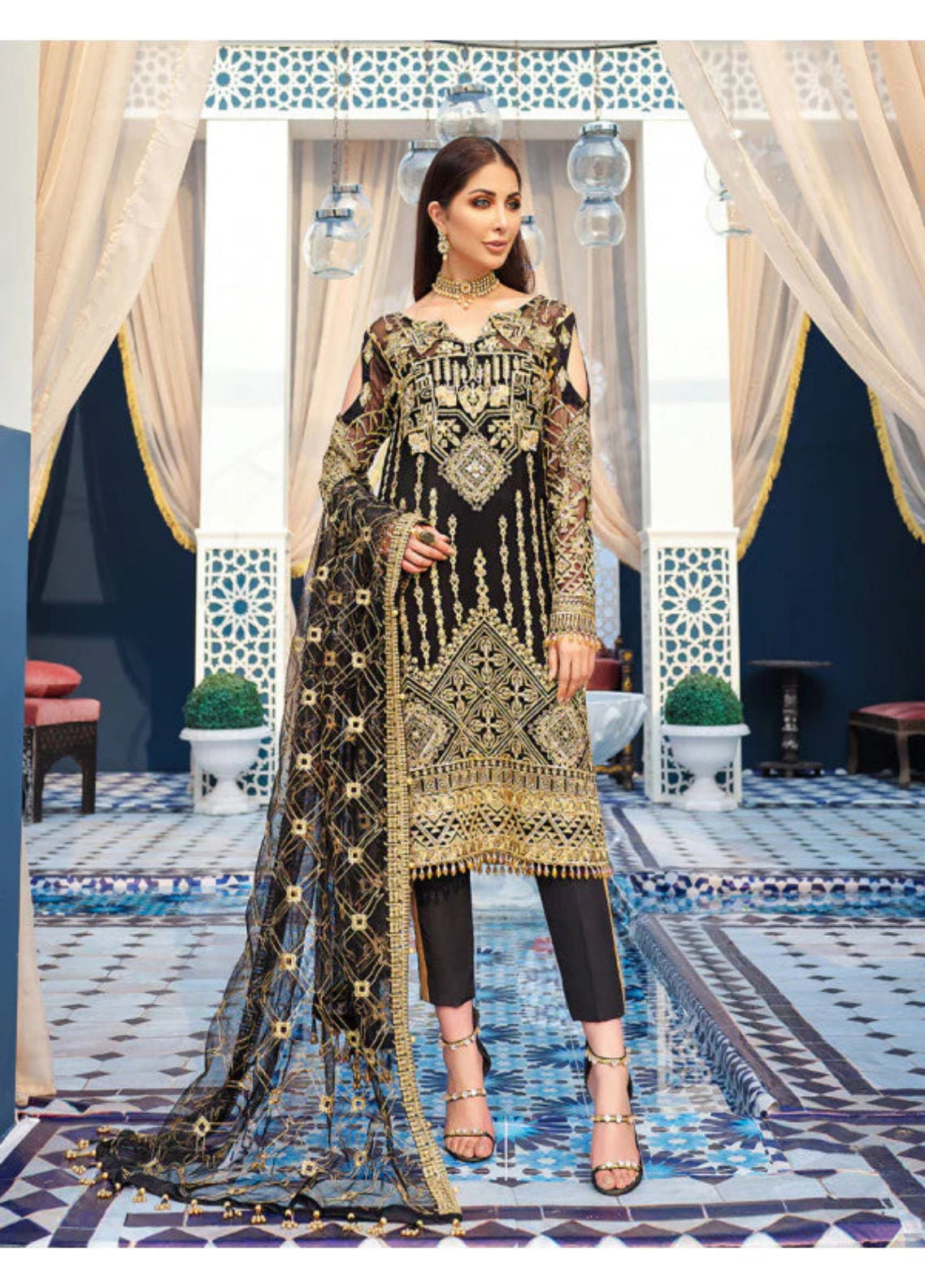 Souhaile D-8 (3-Piece Embroidered Chiffon Suit) Gulaal Adila Unstitched Luxury Formals
