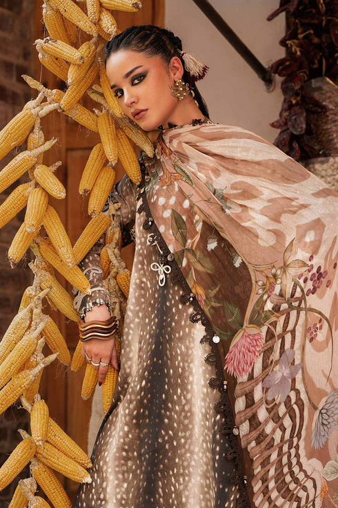 Maria B Unstitched Embroidered Linen Suit MPT-3105-B - Winter Collection.