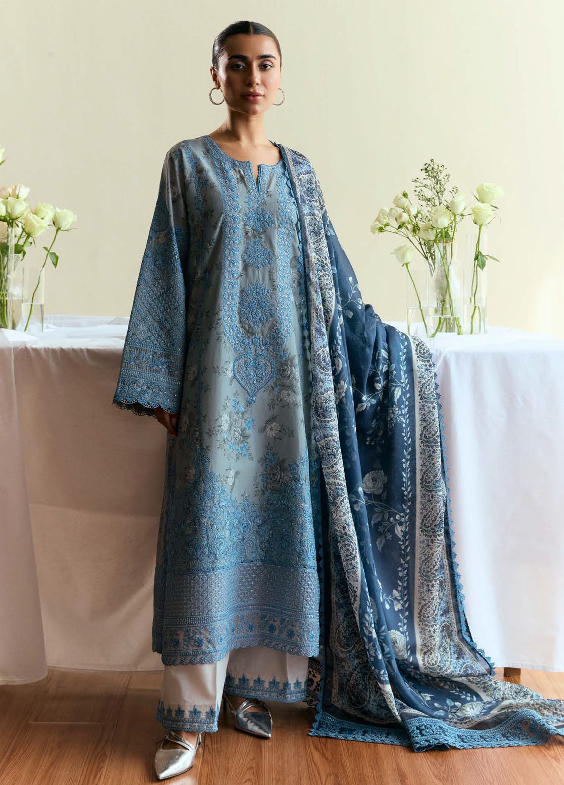 Coco by Zara Shah Jahan Embroidered Lawn Suits Unstitched 3 Piece CZS25EE D-06 Fleuron - Summer Collection