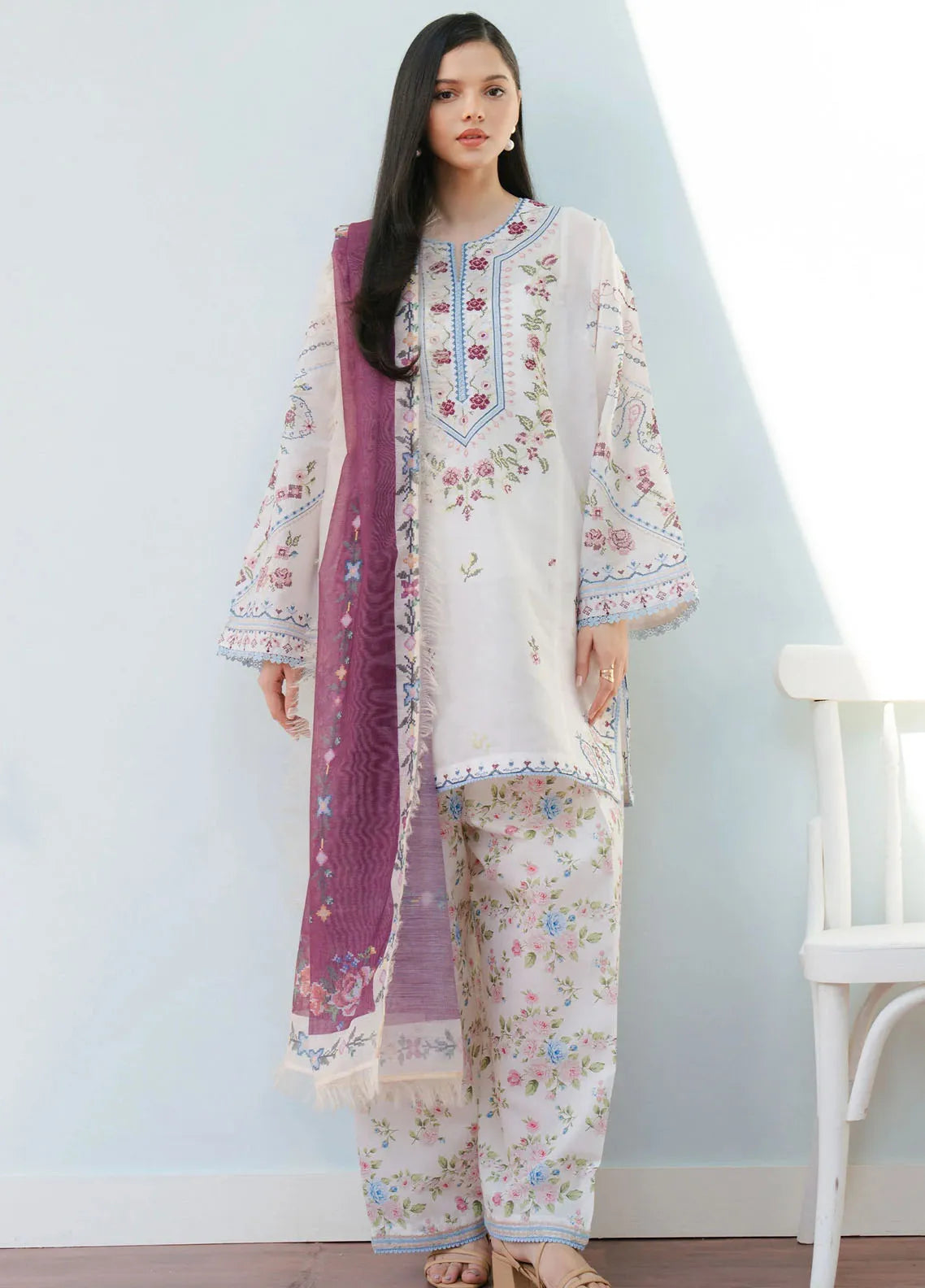Coco By Zara Shahjahan Embroidered Lawn Suits Unstitched 3 Piece CZS25L D2B Serene - Summer Collection