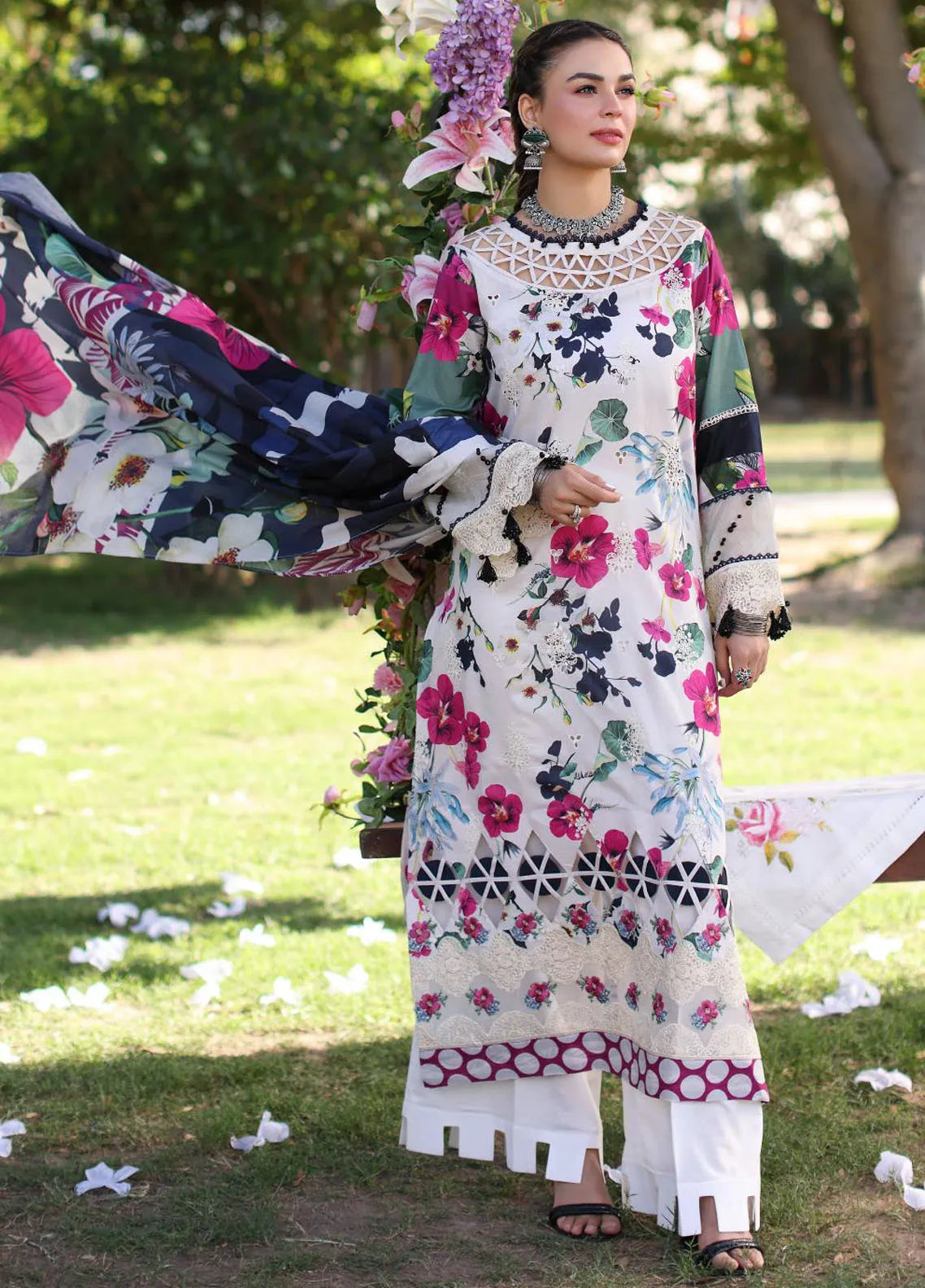 Elaf Chikankari Lawn Suit Unstitched 3 Piece EF24C ECK-01 A Lovelight - Summer Collection