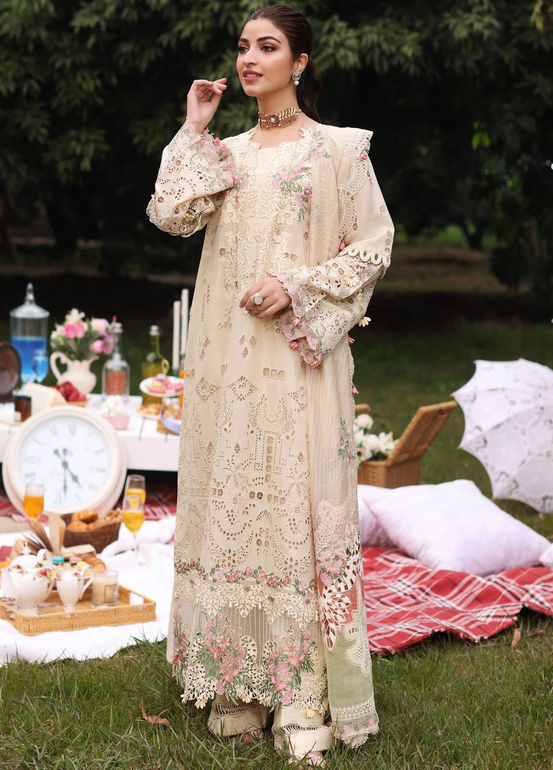 Kahf Embroidered Lawn Suit Unstitched 3 Piece KHF24FL KFL-07 Shireen - Luxury Summer Collection