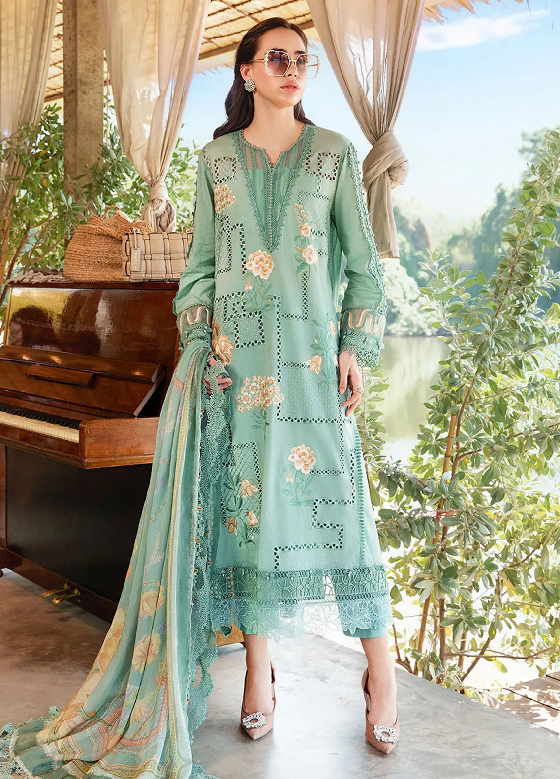 M Prints by Maria B Embroidered Suits Unstitched 3 Piece MB25MP 1B - Summer Collection