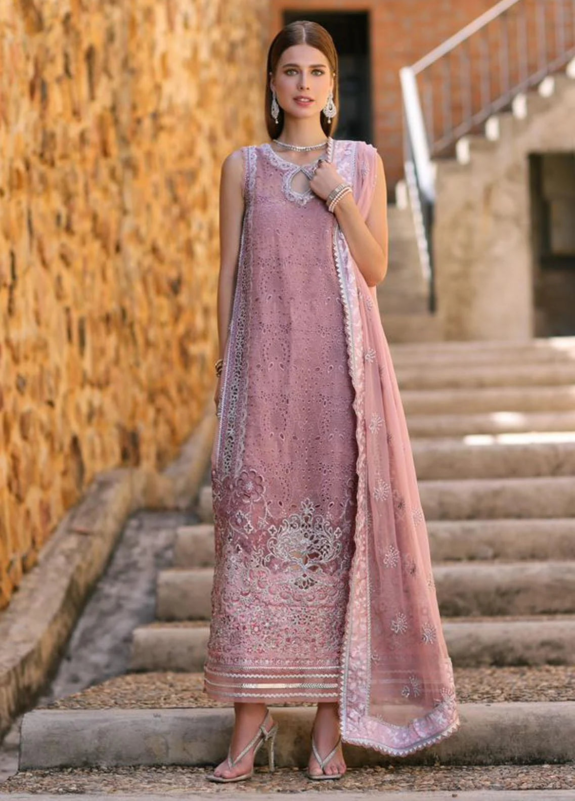 Noor By Saadia Asad Embroidered Chiffon Suits Unstitched 3 Piece NSA23SL D5 - Luxury Collection