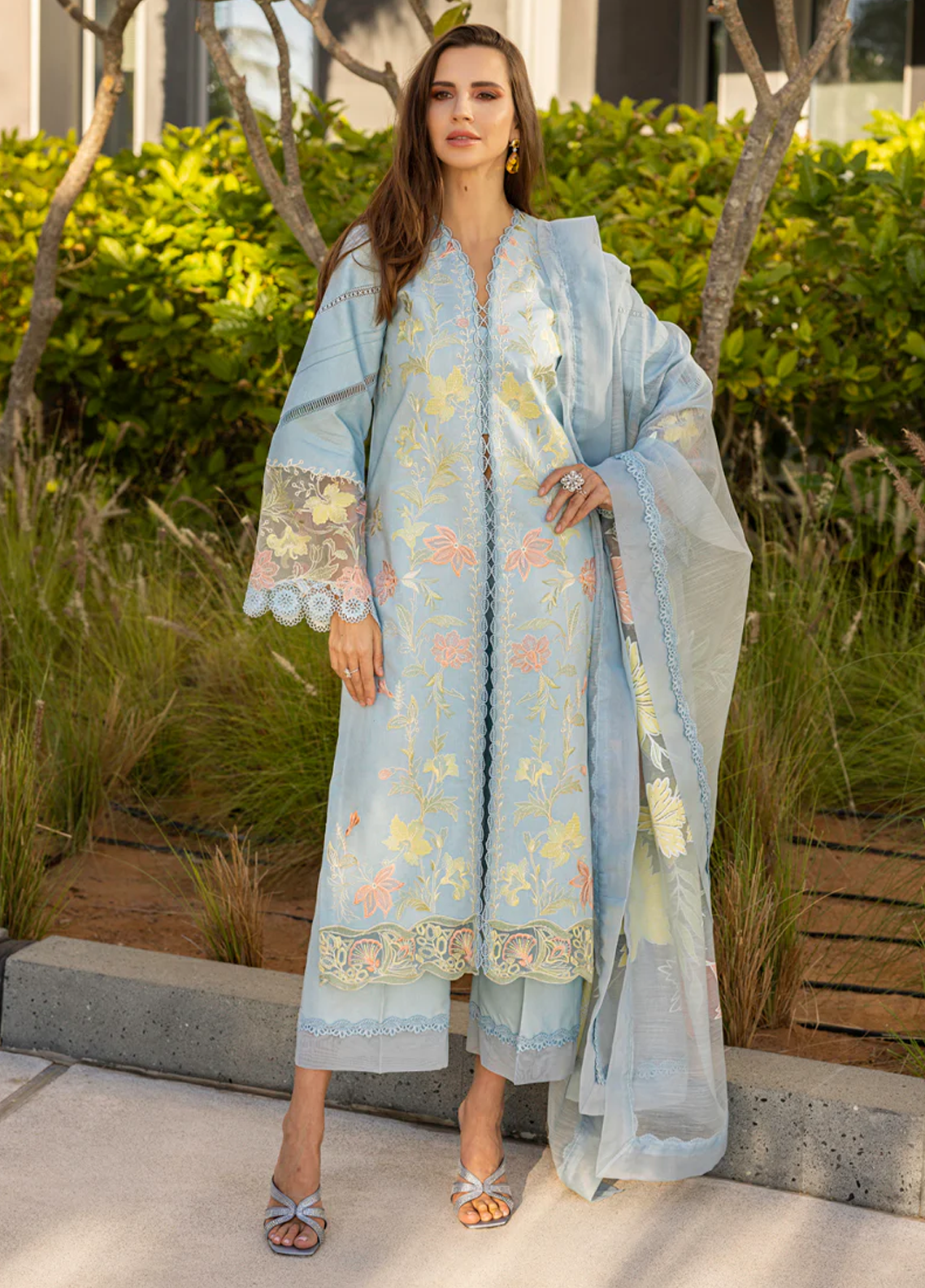 Carnation By Rang Rasiya Embroidered Lawn Suit Unstitched 3 Piece RR25CF D-05 Ocean- Summer Collection