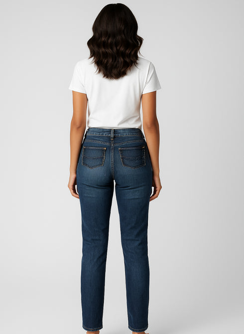 Women Dark Blue Jeans with Red and white Strip