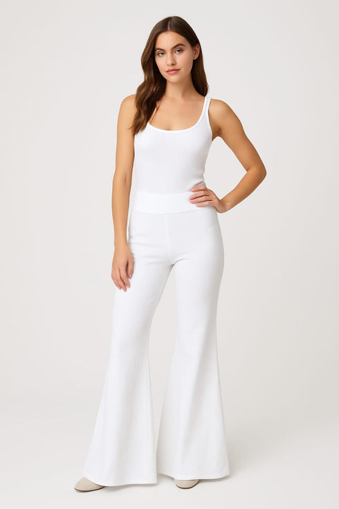 Women White Flared Leggings Jersey