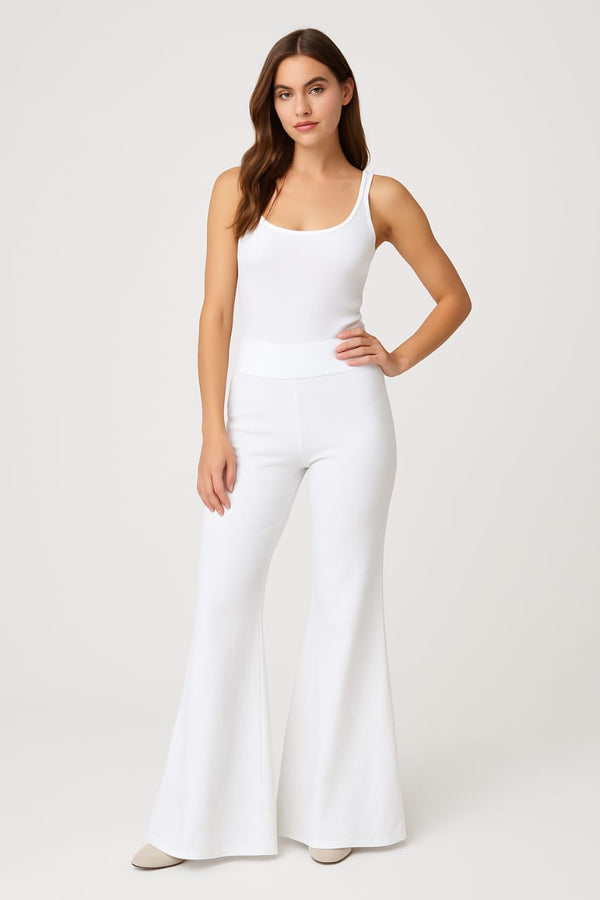 Women White Flared Leggings Jersey