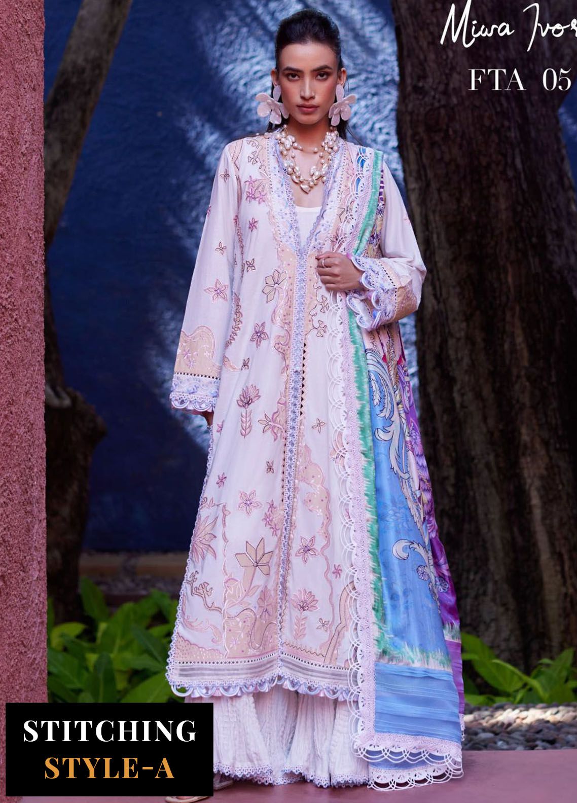 Suay by Farah Talib Embroidered Lawn Suits Unstitched 3 Piece FTA24LU FTA 05 Miwa Ivory - Luxury Collection