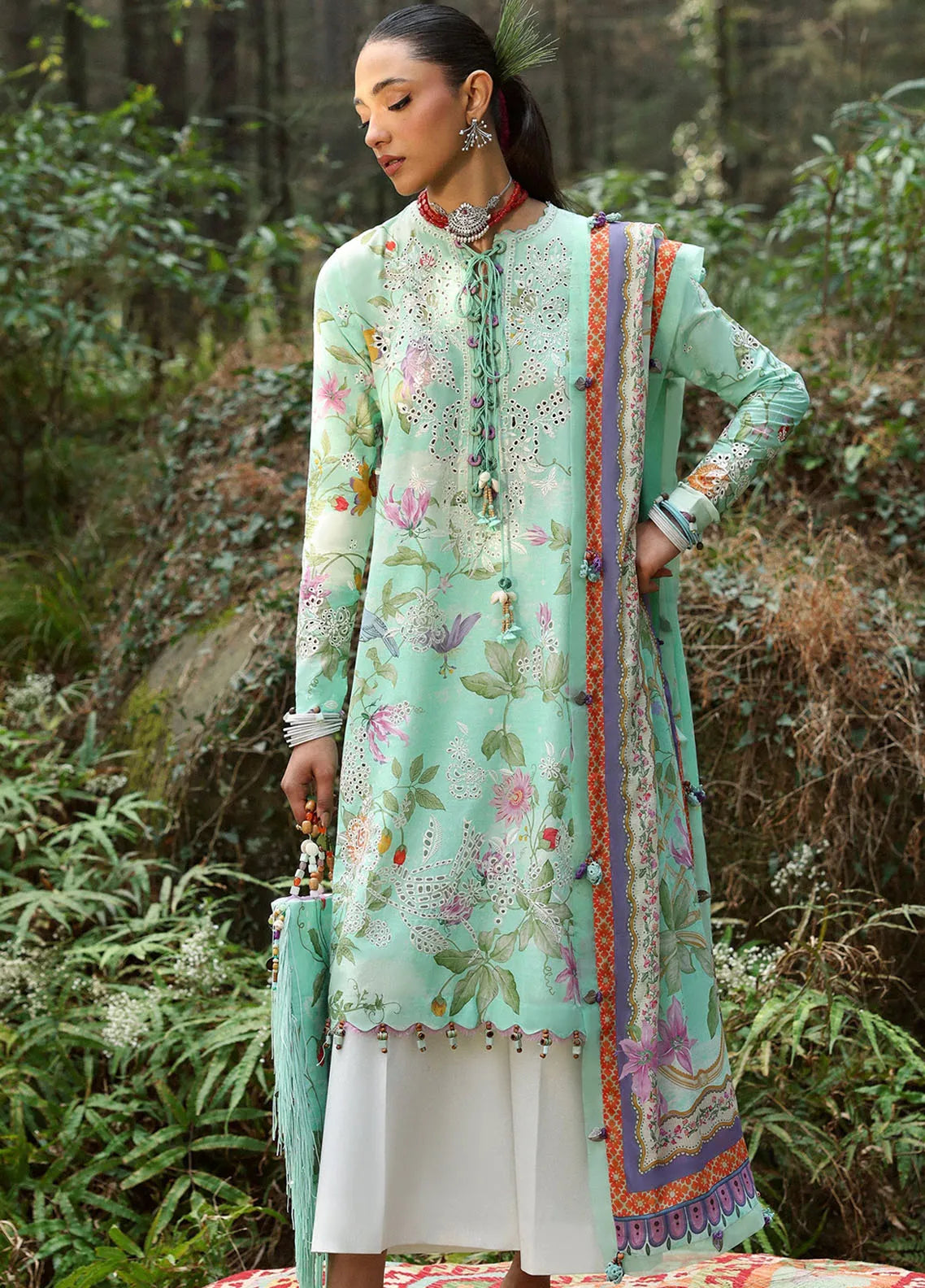 Zaha By Khadijah Shah Embroidered Lawn Suits Unstitched 3 Piece ZL25NL D-02 B Elara - Summer Collection