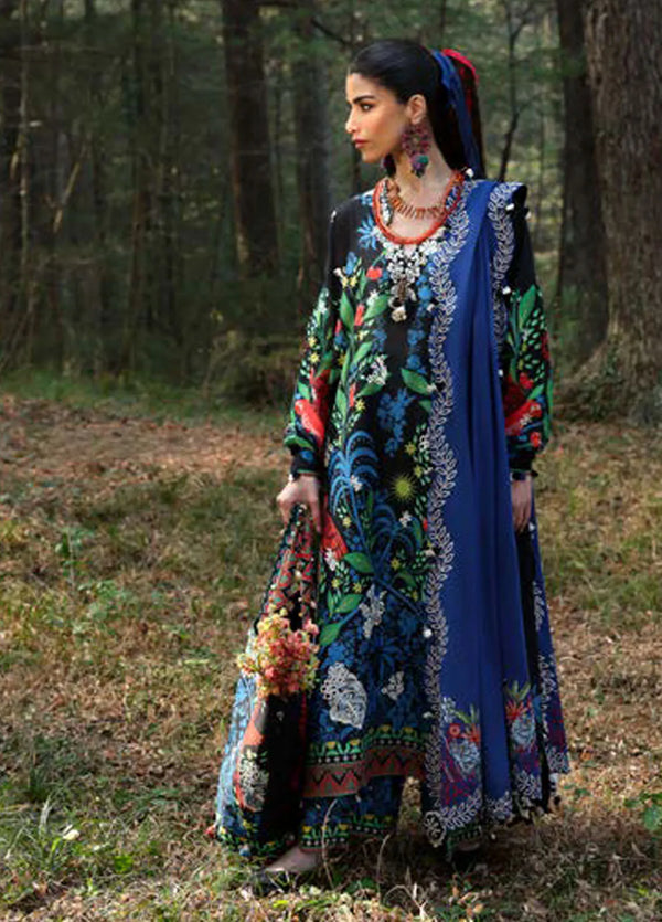 Zaha By Khadijah Shah Embroidered Lawn Suits Unstitched 3 Piece ZL25NL D-03 A Black Solana - Summer Collection