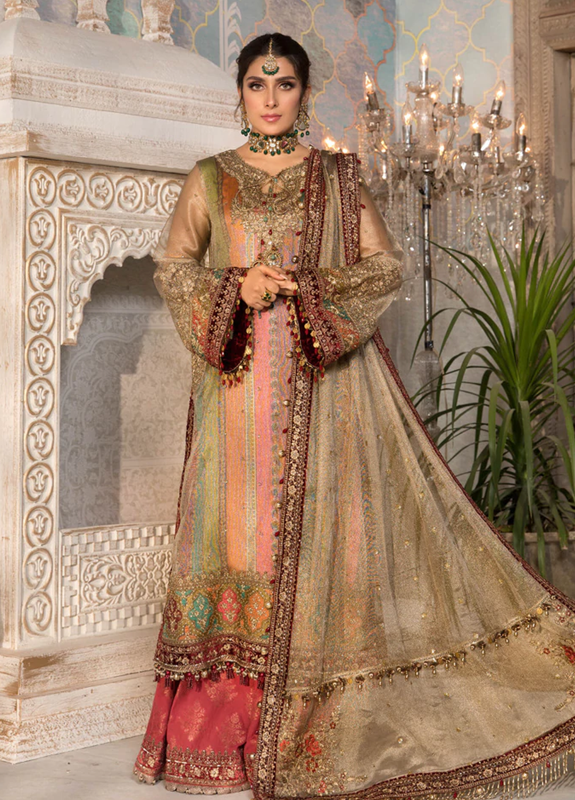 Unstitched MBROIDERED - Bronze, Maroon and Carrot pink (BD-2207)