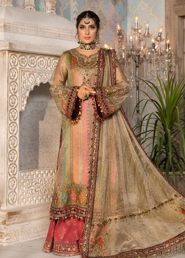 Unstitched MBROIDERED - Bronze, Maroon and Carrot pink (BD-2207)